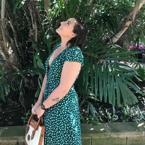 Green Floral Reformation Wrap Dress